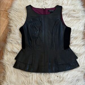 White House Black Market Black Leather Peplum Top